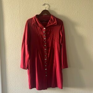 Neon Buddha Long Lightweight Buttoned Red Coat